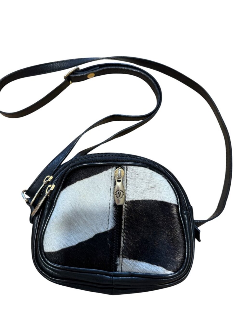 Vintage Valentina Black White Pony Hair Leather Small Crossbody Bag